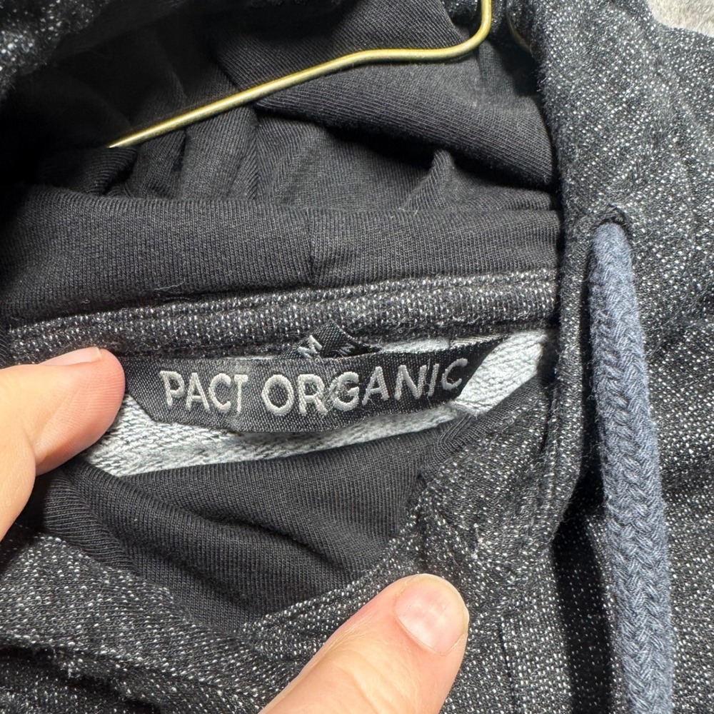 Pact Organic‎ Charcoal Grey Heathered Pullover Hoodie Thumbholes Size M (1491) - Picture 3 of 7